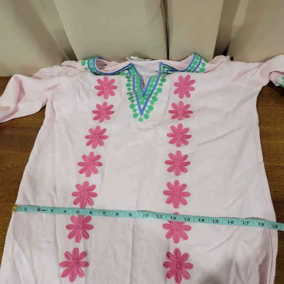 Sail to Sable Pink/Green Embroidered Maxi Size S NWT Resortwear Caftan - Picture 9 of 9